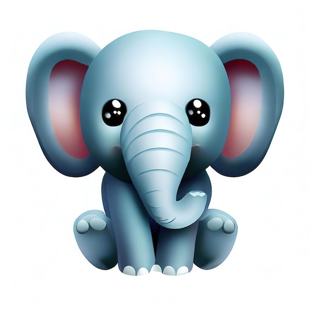 A blue elephant with pink ears sits on a white background.