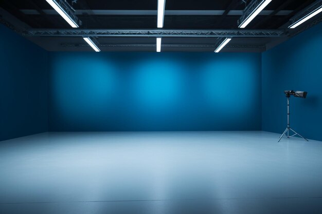Photo blue empty room studio used for background and display of content design for advertise