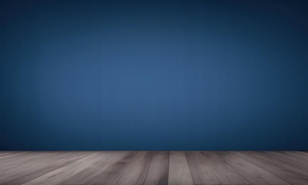 blue empty room with wooden floor