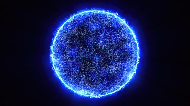 blue energy magic sphere round hitech light digital ball space planet star made of futuristic light rays lines and energy particles abstract background