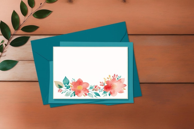 Photo a blue envelope with flowers on it that says'floral'on it.