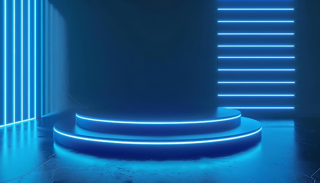 a blue escalator with a blue light on it