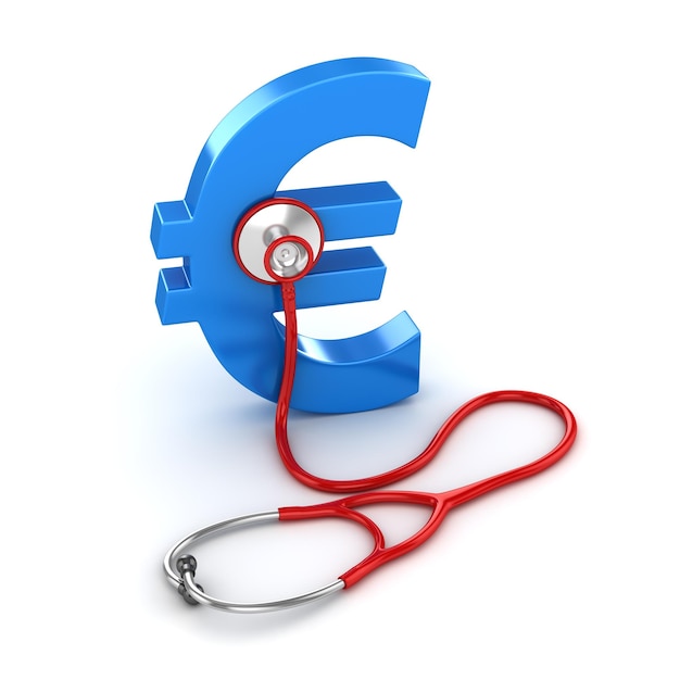 Blue Euro Symbol and Red Stethoscope