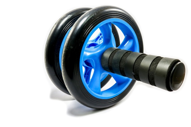 Blue exercise wheel on a white background