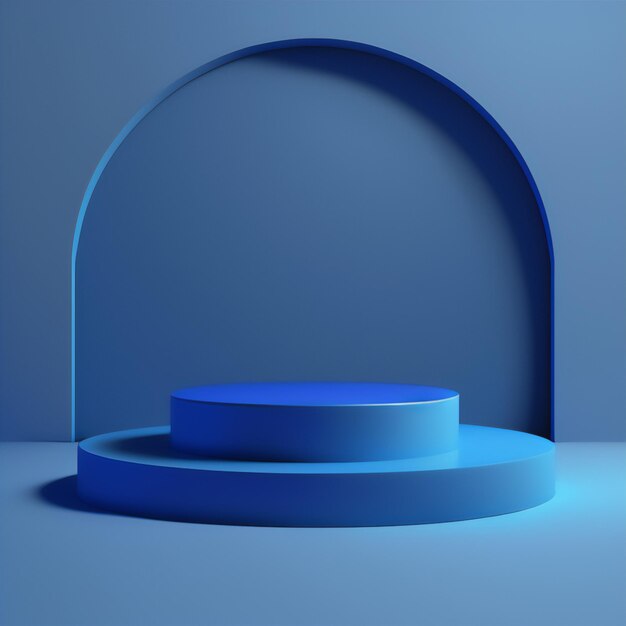 Синий выставочный стенд для демонстрации продукта