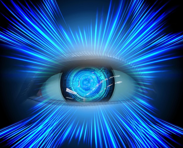 Blue eye cyber circuit future technology concept background