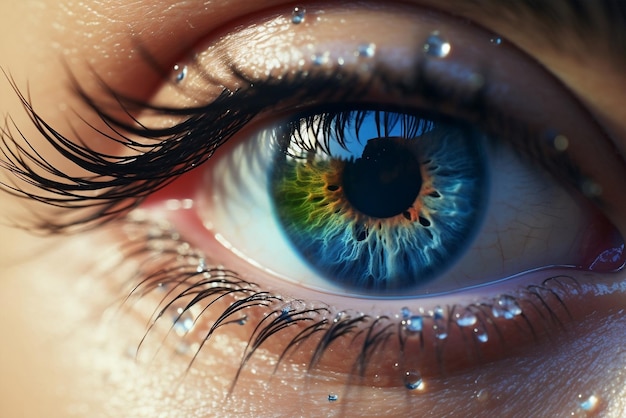 Голубой глаз девушки, вид спереди, генеративный ИИ