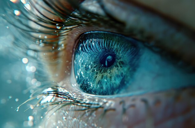 Photo the blue eye of a human wearing