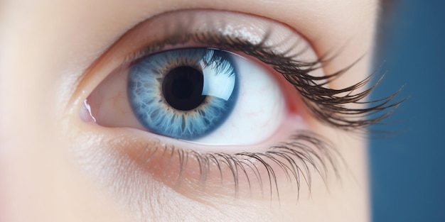 A blue eye is shown in this close up shot.