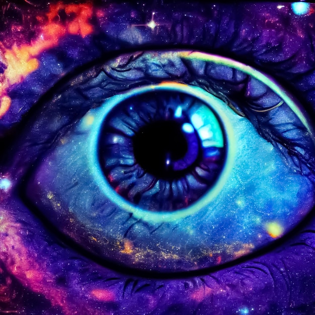 A blue eye is shown with the word galaxy in the middle.