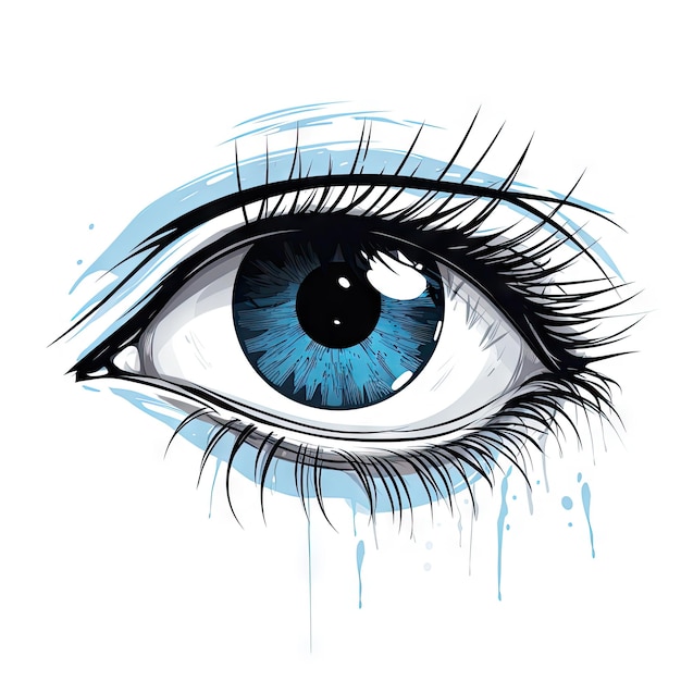 Blue Eye with Thick Lashes Hand Drawing Fashion Beauty Sketch Staring Human Facial Iris