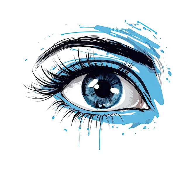 Blue Eye with Thick Lashes Hand Drawing Fashion Beauty Sketch Staring Human Facial Iris