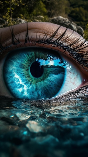 A blue eye with the word eye on it