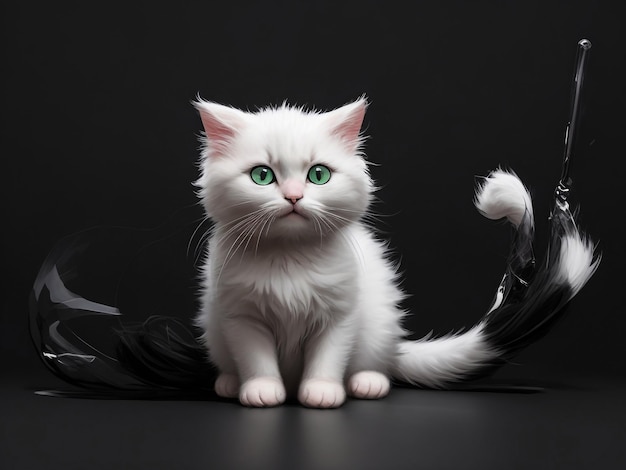 Photo blue eyed ragdoll cat kitten sitting isolated on black background looking up with tilted head