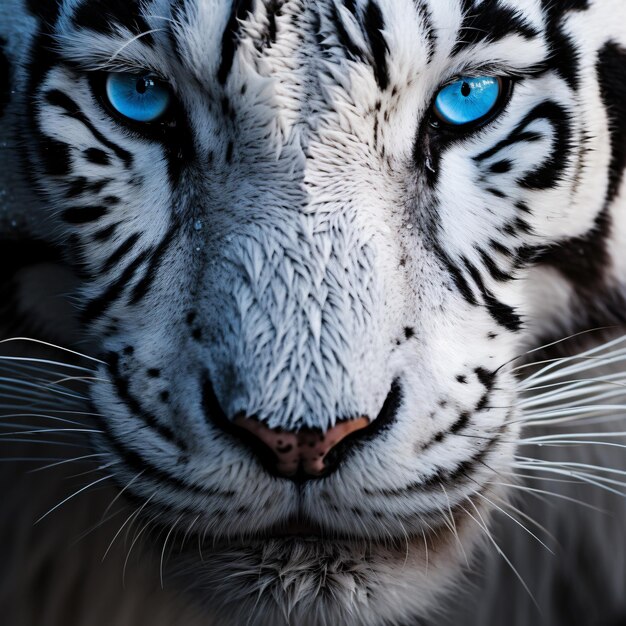 Blue eyes of a white tiger close up