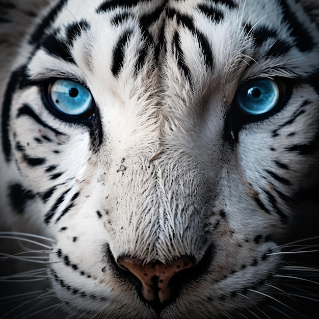 Blue eyes of a white tiger close up