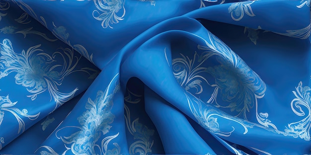 Blue fabric closeup with wavy lines background Generative Ai