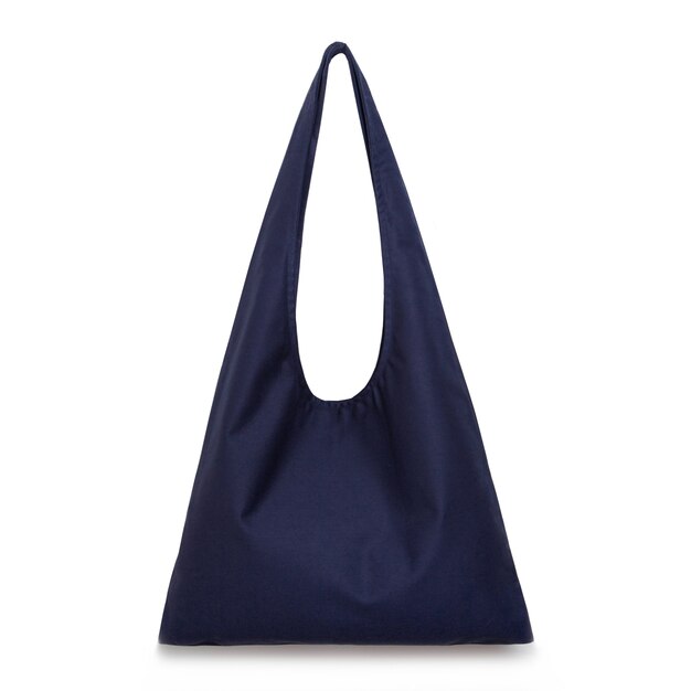 Blue fabric shopping bag on white isolated surface