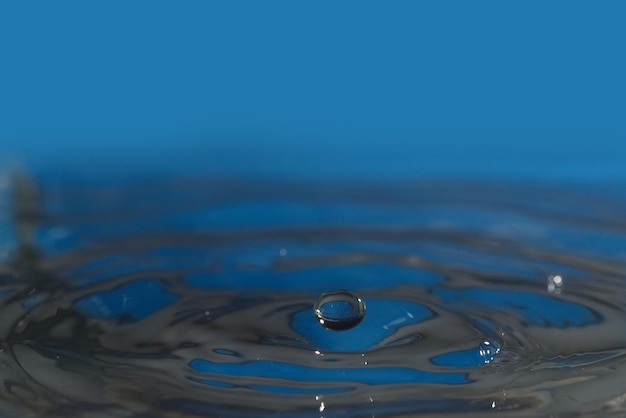 A blue falling droplet to water surface