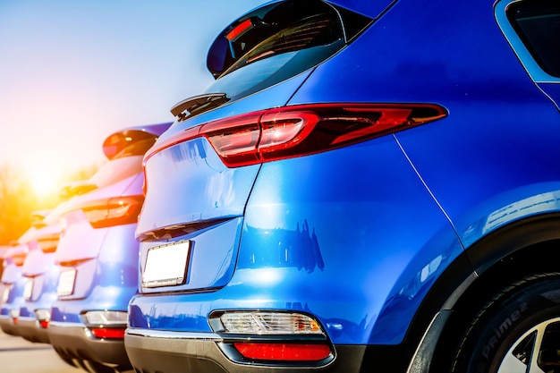 Blue Family business spotrs hatchback Car on sunset Business success concept