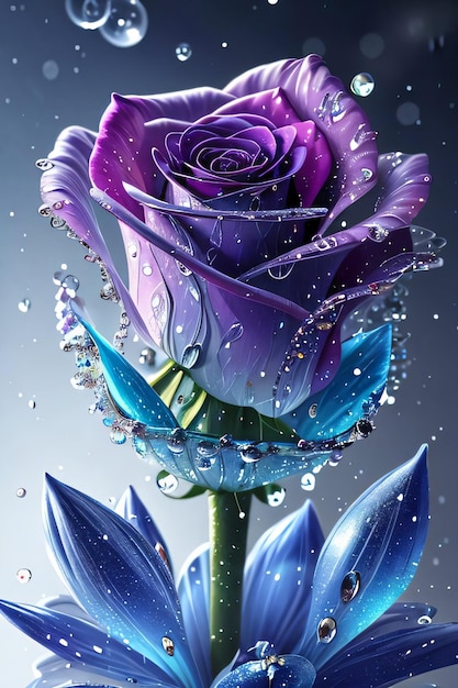 Blue Fantasy Magick Crystal Rose With Water Splashes And Diamond Wallpaper Background