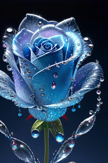 Blue Fantasy Magick Crystal Rose With Water Splashes And Diamond Wallpaper Background