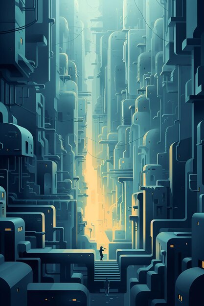 Premium AI Image | blue fantasy underground city negative space