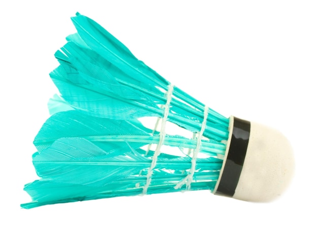 Blue feather shuttlecock isolated on white