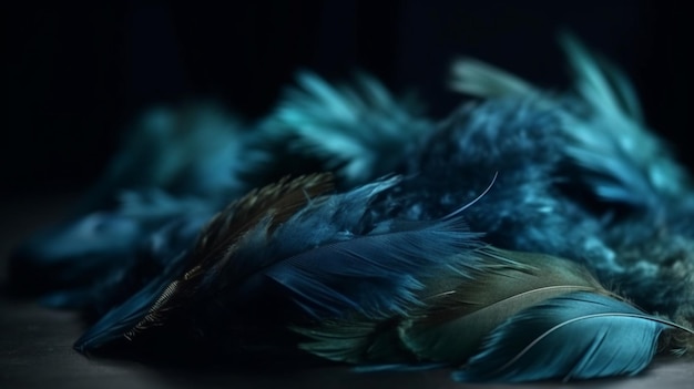 A blue feathered blanket with a black backgroundgenerative ai