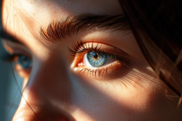 Blue female eyes close up sunlight