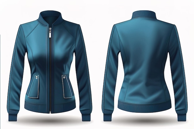 Foto modello vuoto giacca femmina blu per la vista anteriore e posteriore del design grafico