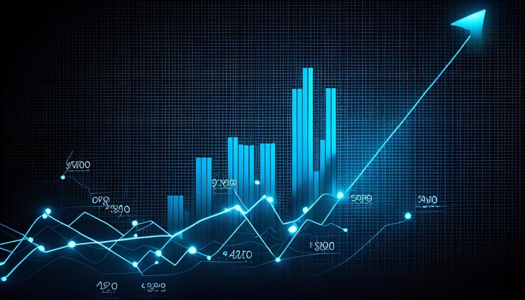 Photo blue finance chart diagram with rising arrow