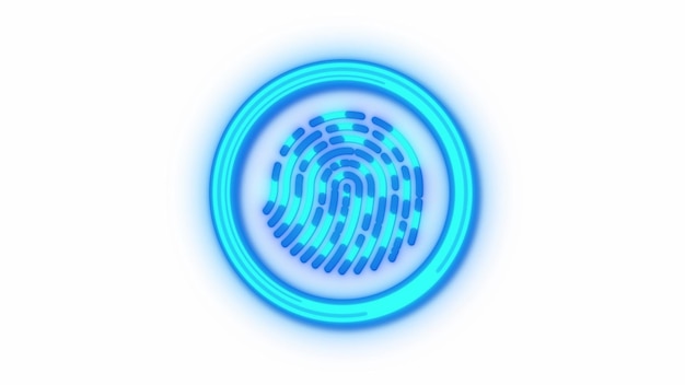 Blue fingerprint icon with digital interface isolated on white background