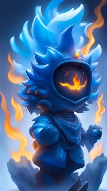 Blue fire 3D cartoon character illustration