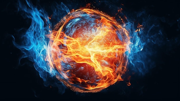 A blue fireball with a flame in the middle