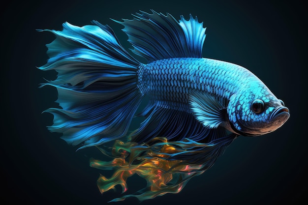 Blue fish on black background