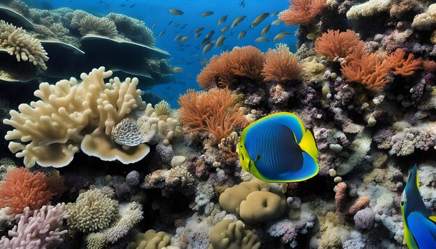 Photo a blue fish is in an aquarium with a yellow and blue fish