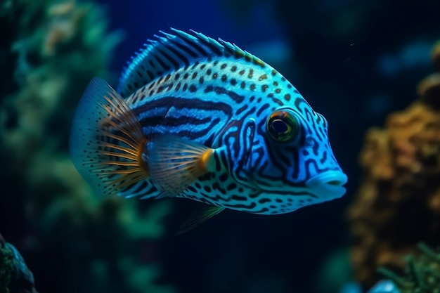 海を泳ぐ青い魚 生成AI