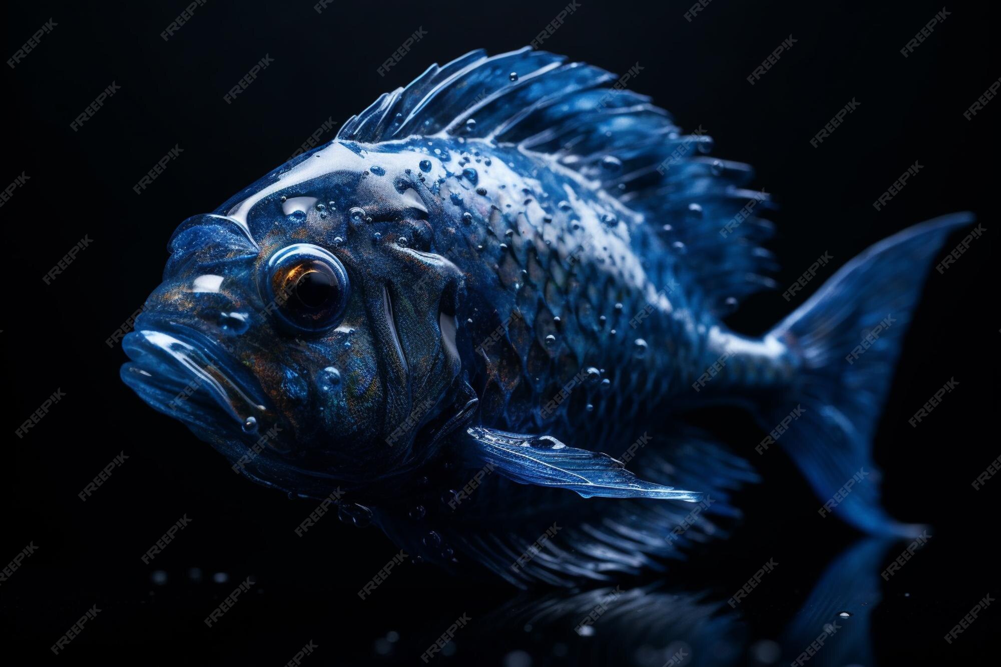 Premium Photo | A blue fish with a black background and blue spots.