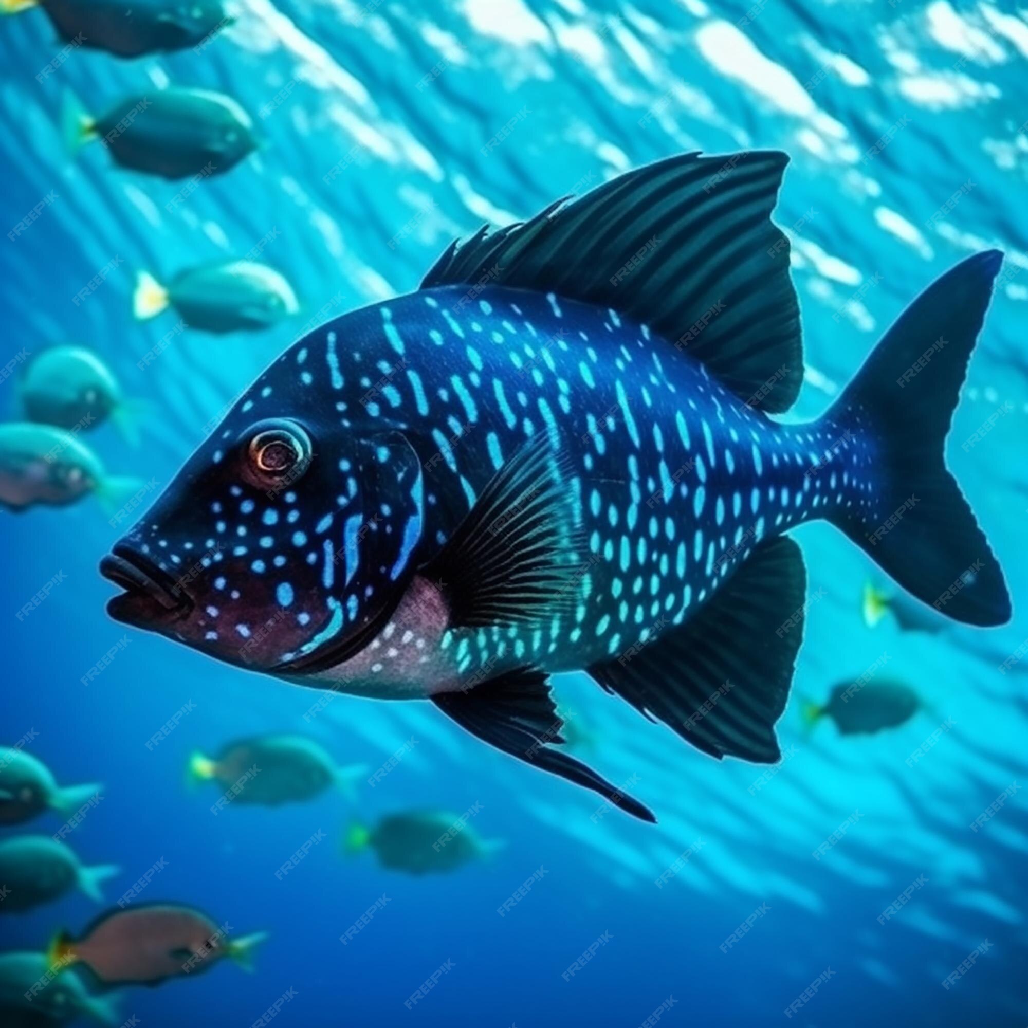 Premium AI Image | A blue fish with white spots and a black tail is