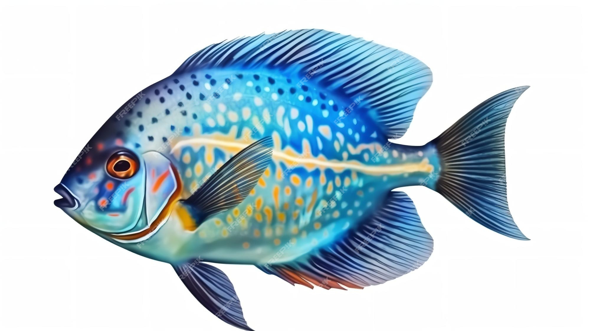 Premium AI Image | A blue fish with a yellow eye and a blue and orange
