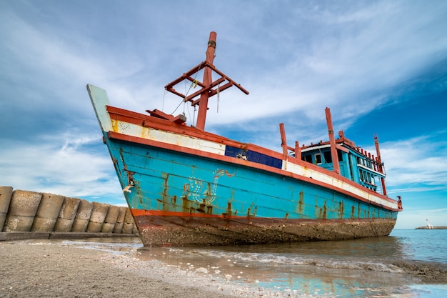 Blue fishery wooden boat