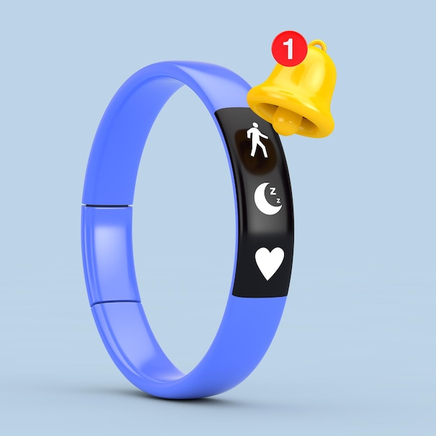 Blue Fitness Tracker en Cartoon Social Media Notification Bell met nieuw berichtpictogram 3D-rendering