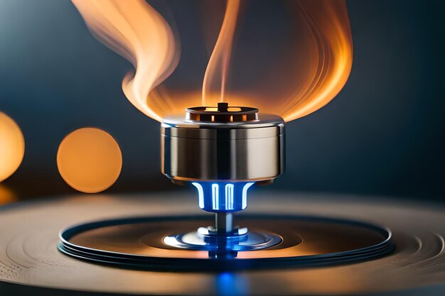 A blue flame is lit up by a flame that is lit up.