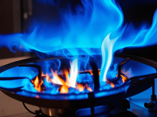 キッチンガスから発生する燃えるガスの青い炎