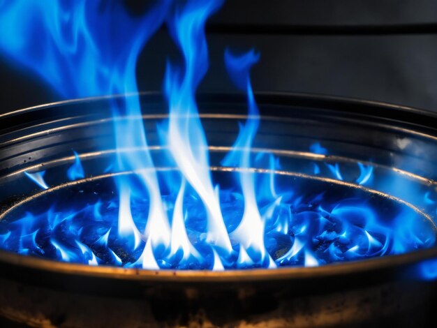 キッチンガスから発生する燃えるガスの青い炎