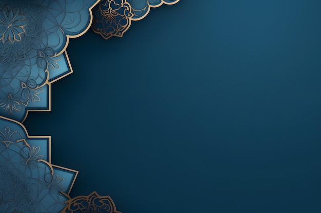 イスラムの飾りと青い平らな背景