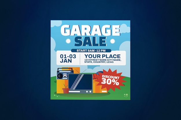 Blue Flat Design Garage Sale Social Media Post