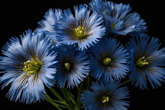 Blue flax flowers isolated on black background