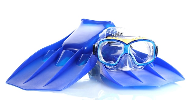 Blue flippers and mask isolated on white